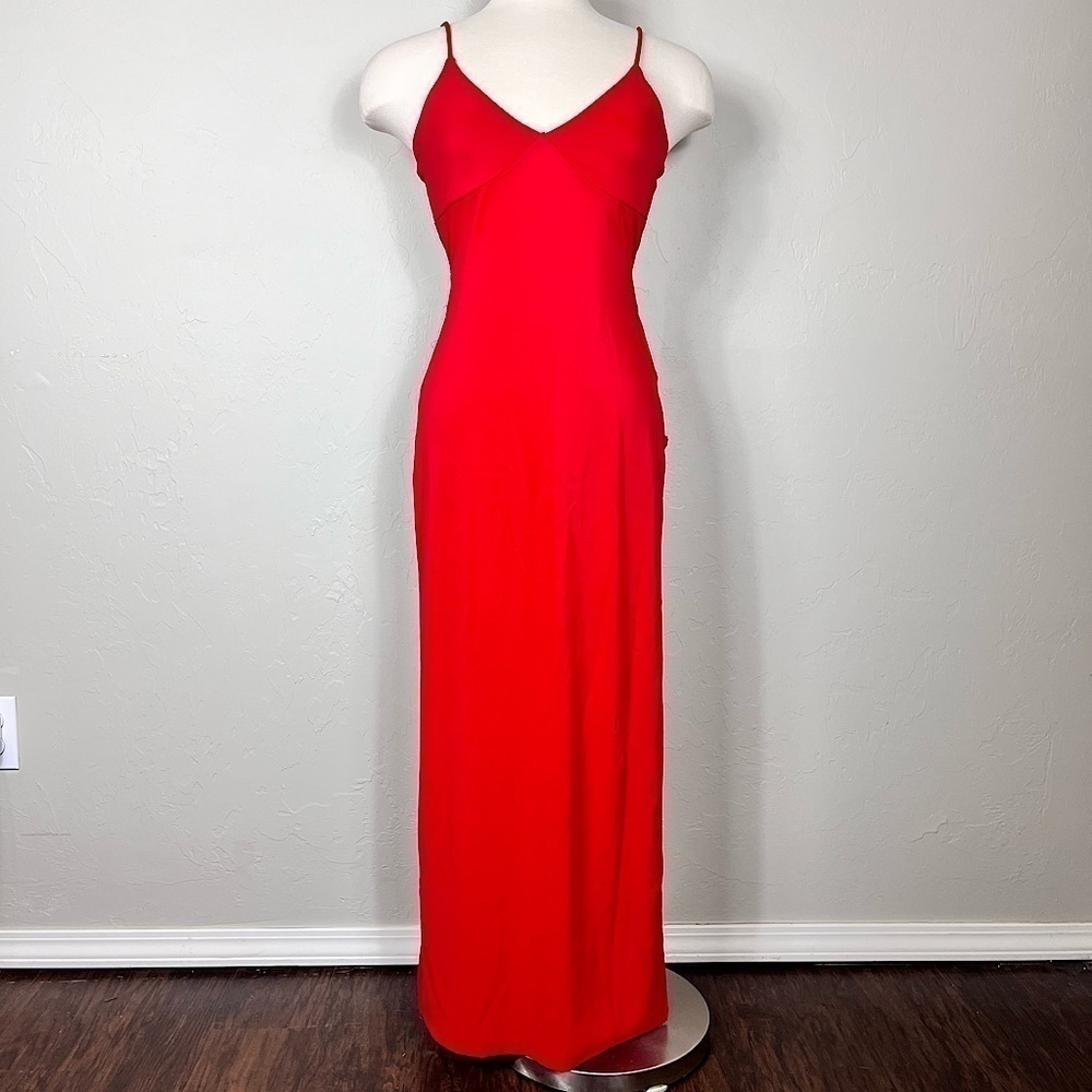 Vintage Pia Red Side Slit Cutout Maxi Dress